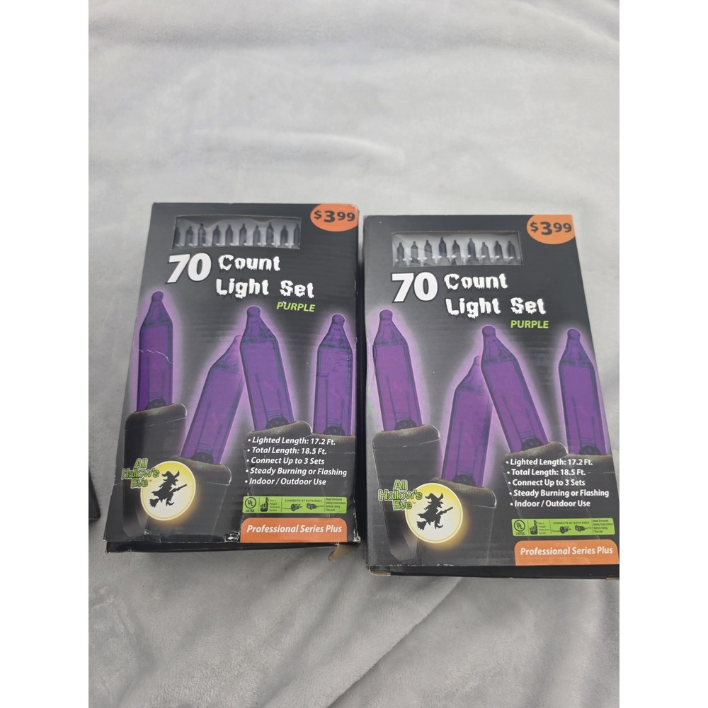 Lot Of 2 Vtg Nos 70 count Halloween light set purple